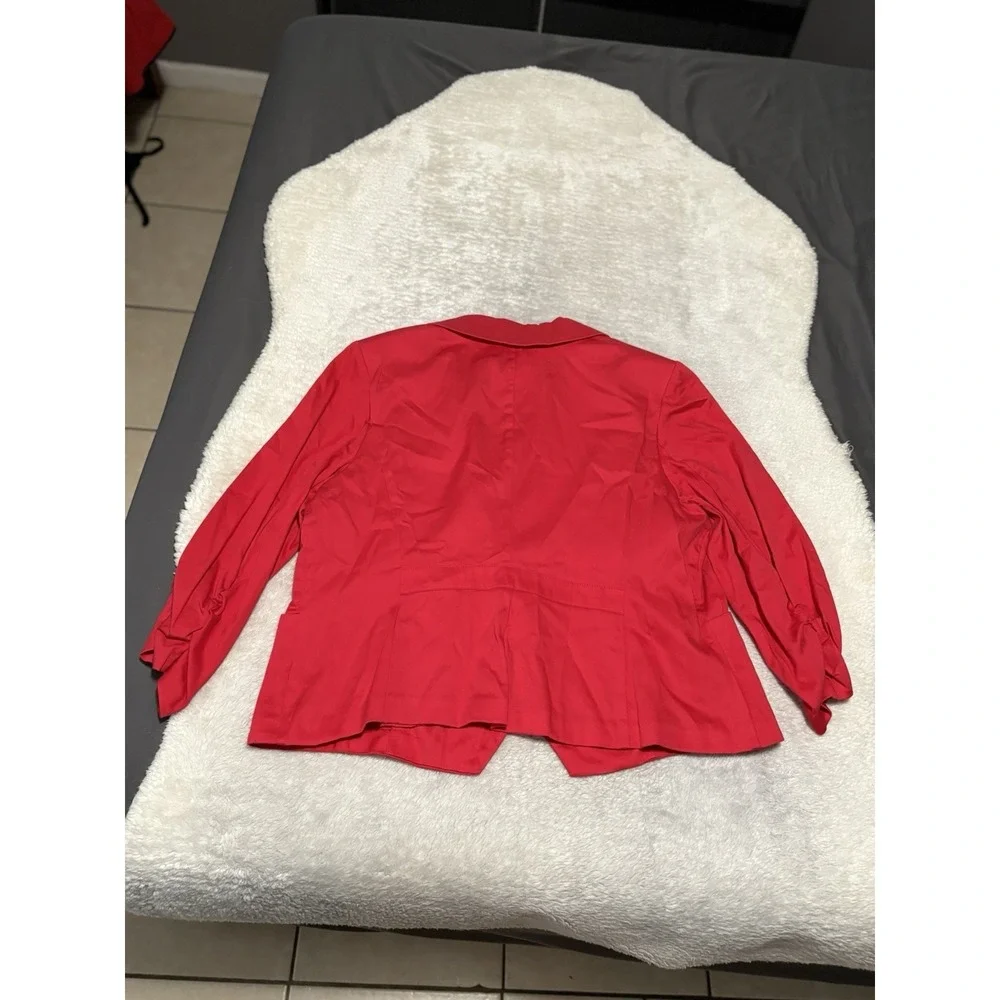 New Ashley Stewart Women's Red Ruched 3/4 Sleeves‎ Blazer Jacket Size 18